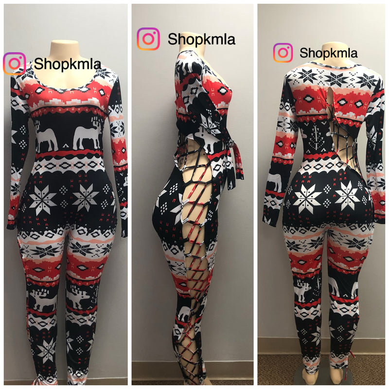 Black & Red Christmas onesie/ Tie Up Side